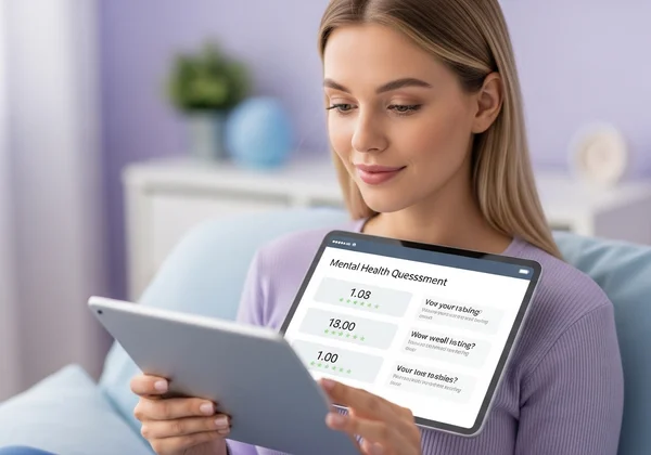 Pessoa revisando um questionário de saúde mental EPDS