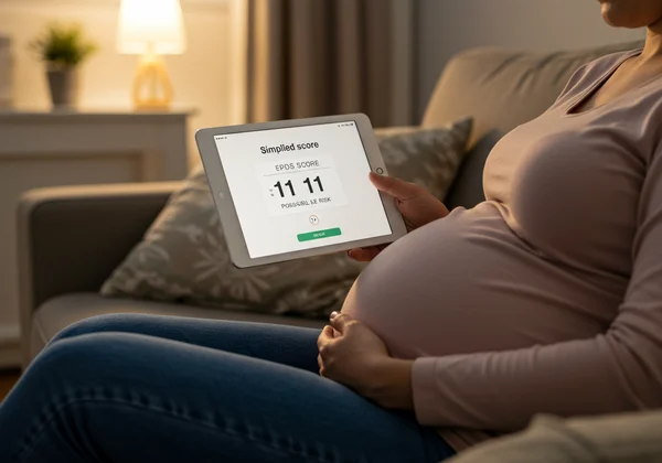 一个人在平板设备上查看 EPDS 筛查结果。