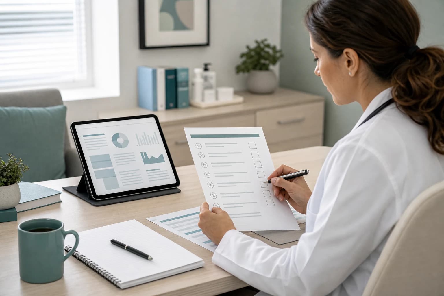 طبيب يراجع ملاحظات ترميز EPDS