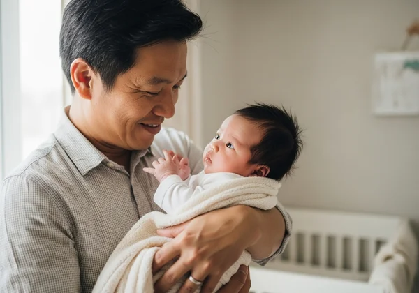 Happy parent and baby enjoying a calm moment together