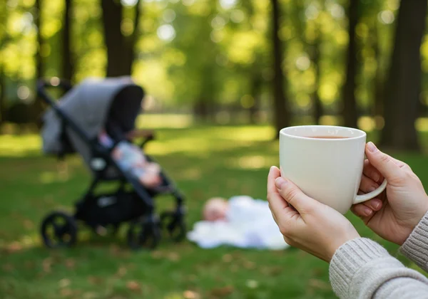 A new parent engaging in a calming self-care activity