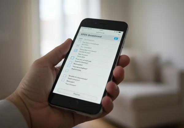 EPDS screening tool interface on a digital device.