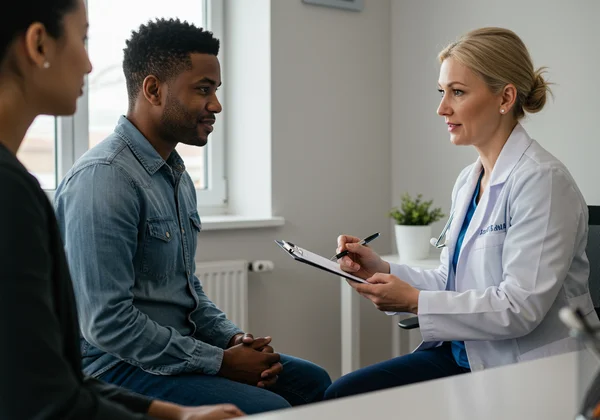 Person consulting with a mental health professional.