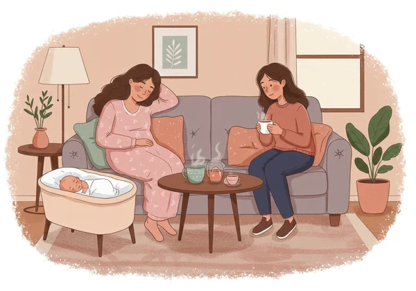 Junge Mutter praktiziert Selbstfürsorge zur Genesung von Baby-Blues