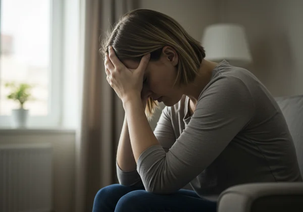 Mutter fühlt sich von postpartaler Depression überwältigt