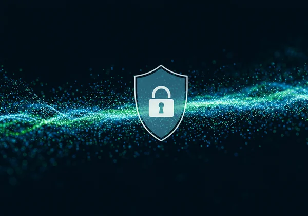 Digital data privacy and security with lock icon